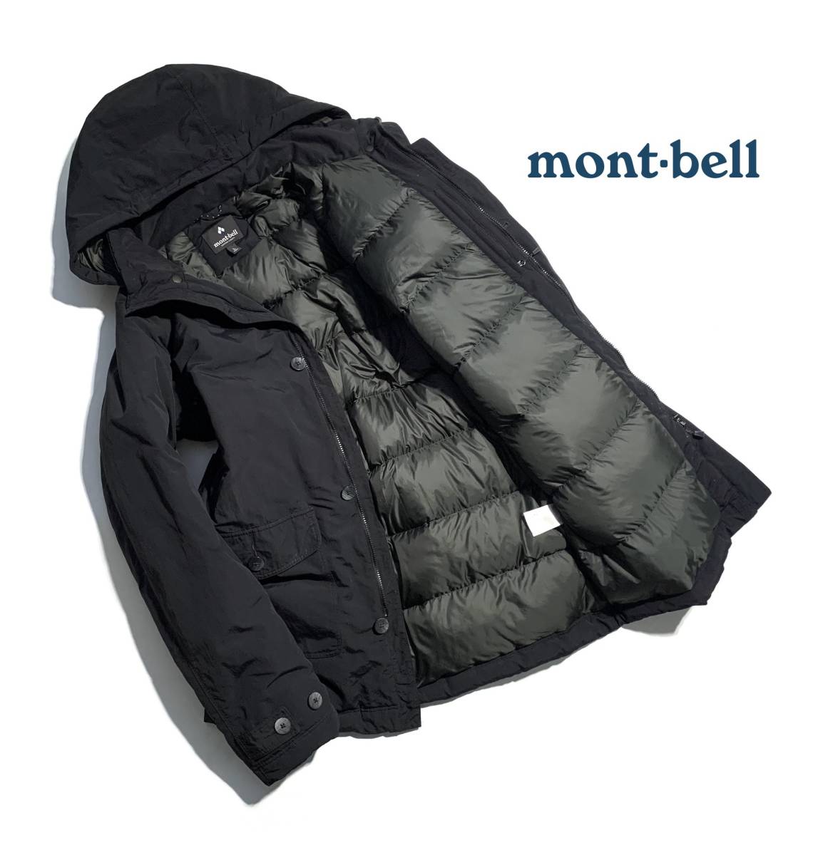 名作【L】mont-bell モンベル ハスキーコート ダウンジャケット L メンズ フード着脱可能【軽量 保温性抜群】黒 帯電防止加工