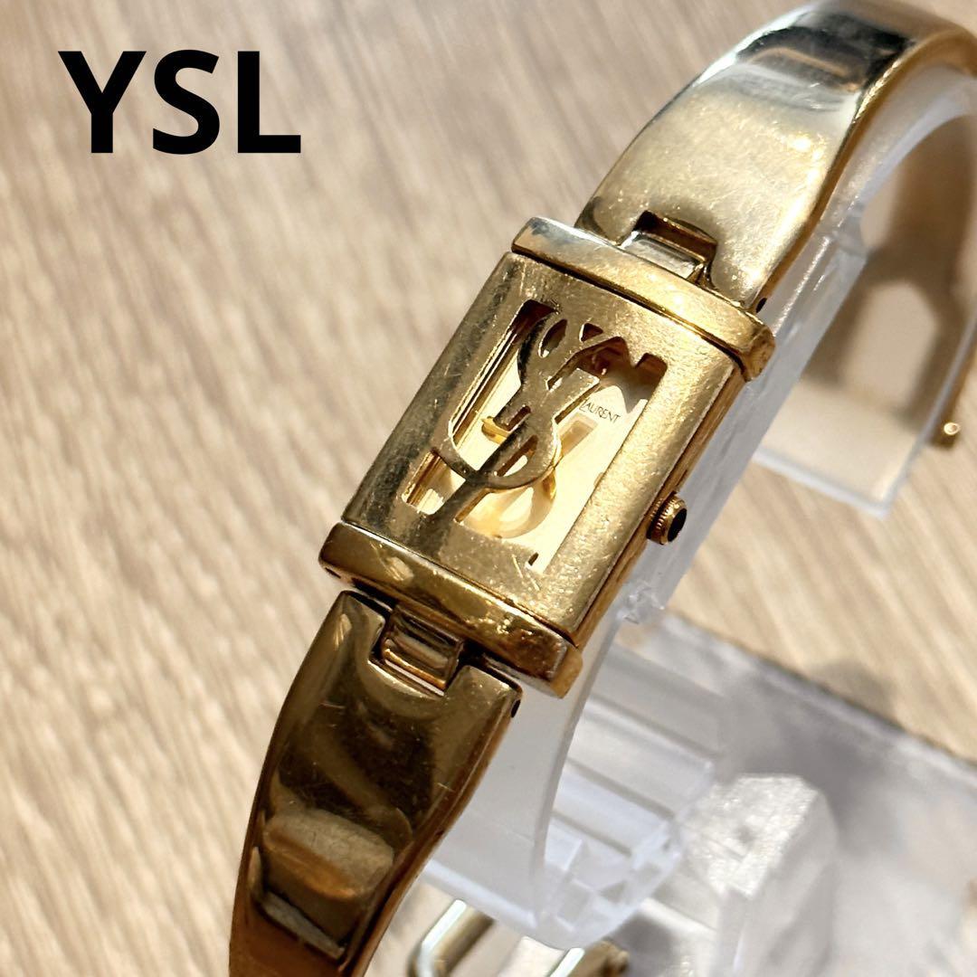 イヴサンローラン 40周年記念 ゴールド バングルウォッチ 腕時計 YSLロゴ-
