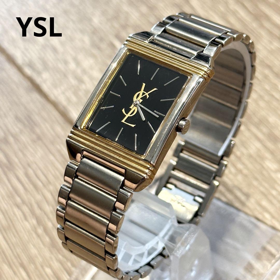 イヴサンローラン　YSLロゴ　黒文字盤　シルバー　ゴールド　コンビ　腕時計