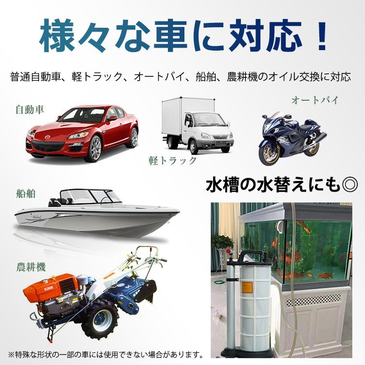 1円訳あり 送料無料 車 オイル 交換 オイルチェンジャー 手動 9L ホース 6mm対応 大容量 手動式 上抜き エンジン 点検 修理 作業 ee285-wx_画像3