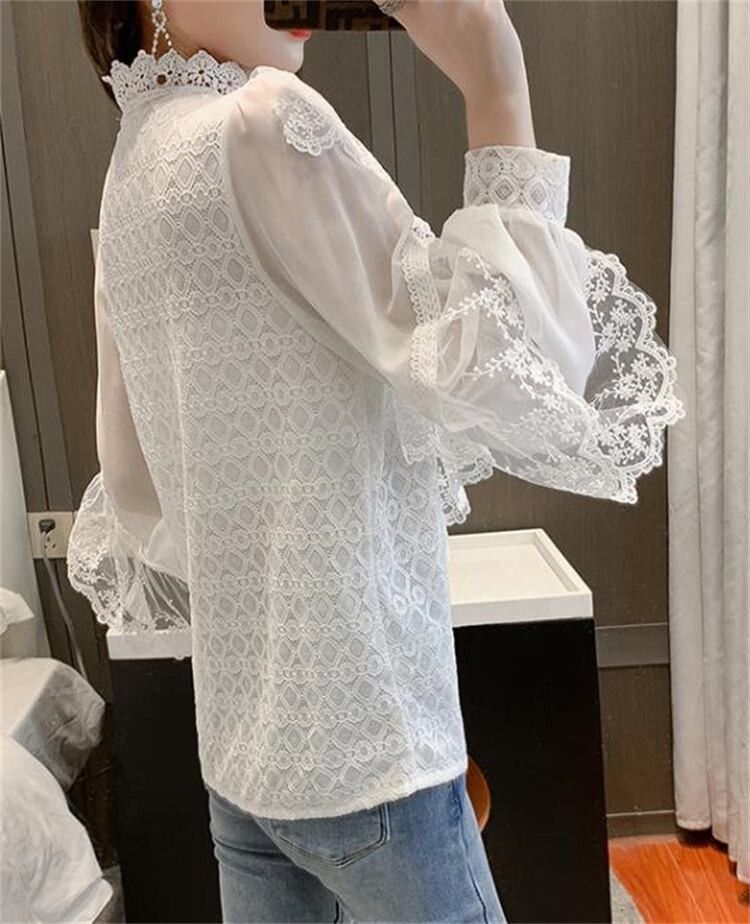 未使用 レース フリル ブラウス