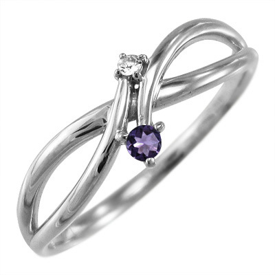 美品】 指輪 アメジスト(紫水晶) Pt900 2月誕生石 ダイヤモンド