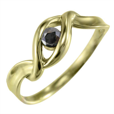 第一ネット k18イエローゴールド 指輪 1粒 石 ブラックダイヤ(黒ダイヤ