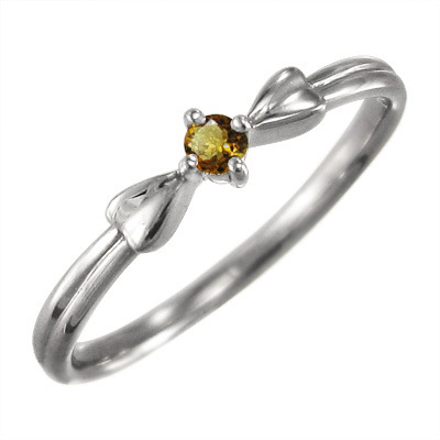 指輪 1粒 石 リボン ギフト シトリン(黄水晶) プラチナ900