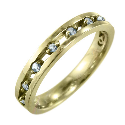 熱販売 平らな指輪 アクアマリン 9ピース 3月誕生石 イエローゴールド