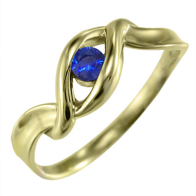 k18イエローゴールド 指輪 1粒 石 ブルーサファイア