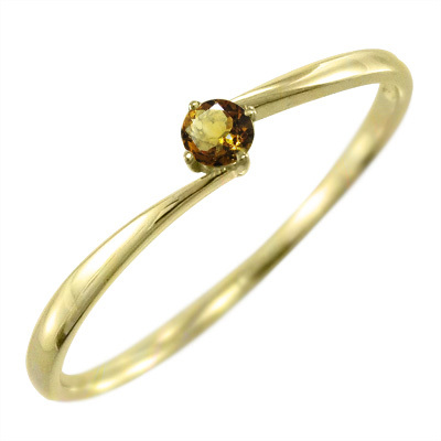 指輪 1粒 石 シトリン(黄水晶) 11月誕生石 k18イエローゴールド