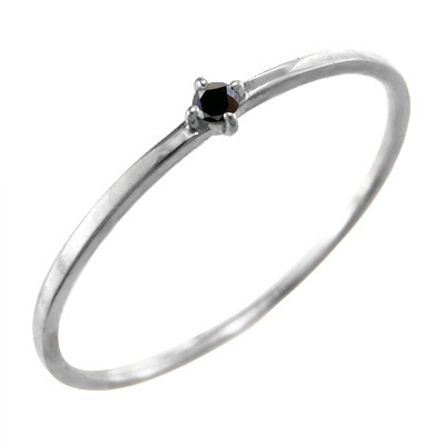 指輪 細身 リング 一粒 ブラックダイヤ プラチナ900 幅約1mmリング 極細