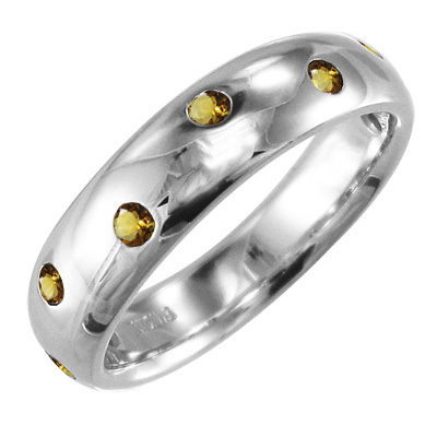 10kホワイトゴールド 指輪 (黄水晶)シトリン 天然ダイヤモンド 11月