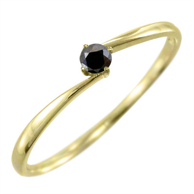 一粒 指輪 ブラックダイヤ(黒ダイヤ) k18イエローゴールド