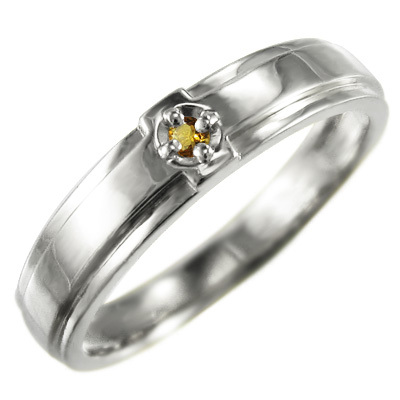 シトリン(黄水晶) リング 小指 指輪 クロス 一粒石 11月誕生石 ホワイトゴールドk18