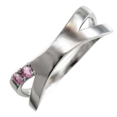高品質の人気 平打ち ピンクトルマリン 指輪 X型 10月の誕生石