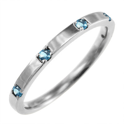 ブルートパーズ(青) 平らな指輪 5石 細身 指輪 白金（プラチナ）900 11月誕生石