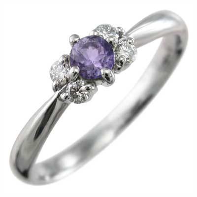 輝く高品質な アメシスト(紫水晶) 指輪 2月誕生石 18金ホワイト