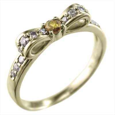 指輪 リボン ジュエリー シトリン(黄水晶) ダイヤモンド 11月誕生石 k10イエローゴールド