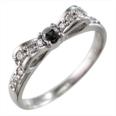 リボン リング ブラックダイヤ(黒ダイヤ) ダイヤモンド プラチナ900