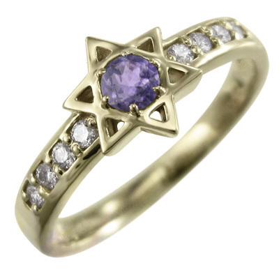 指輪 六芒星 アメシスト(紫水晶) ダイアモンド 2月の誕生石 10k