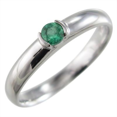 新発売】 18金ホワイトゴールド 甲丸リング 一粒石 エメラルド