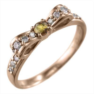 リボン ジュエリー 指輪 (黄水晶)シトリン ダイヤモンド 18金ピンクゴールド