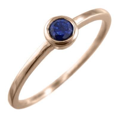 k18ピンクゴールド 指輪 1粒 石 細身 指輪 ブルーサファイア 約1mm幅