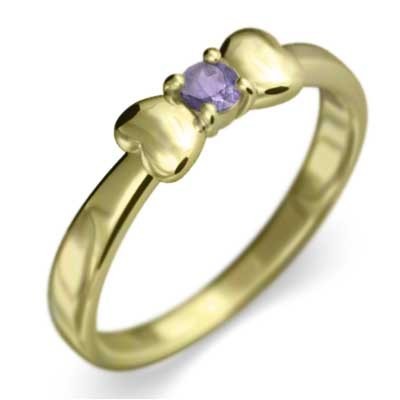 指輪 1粒 石 リボン ギフト アメジスト(紫水晶) 2月誕生石 18金イエローゴールド