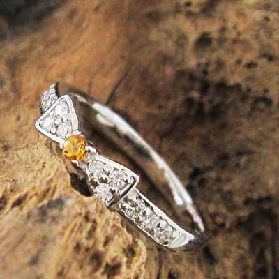 シトリン(黄水晶) 天然ダイヤモンド 指輪 リボン ギフト 1粒 石 11月誕生石 k10ホワイトゴールド_画像3