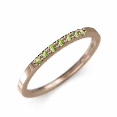 ハーフ エタニティ 指輪 平らな指輪 細身 指輪 ペリドット 8月の誕生石 18金ピンクゴールド 幅約1.5mmリング 微細