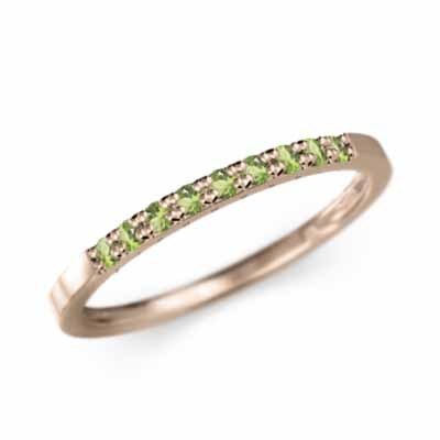 ハーフ エタニティ 指輪 平らな指輪 ペリドット 細身 指輪 k18ピンクゴールド 8月の誕生石 幅約1.5mmリング 微細