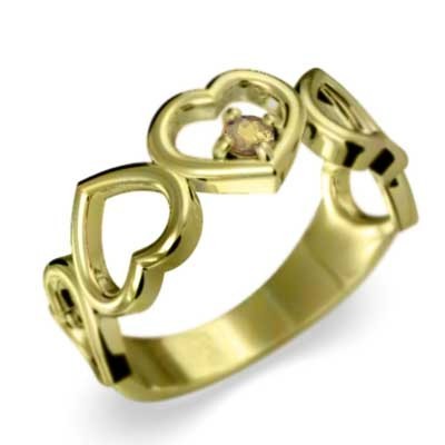 本物の シトリン(黄水晶) 指輪 5連ハート k18イエローゴールド 11月