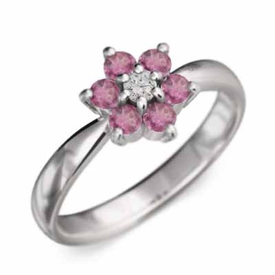 指輪 Flower フラワー ピンクトルマリン 10月誕生石 k18ホワイトゴールド