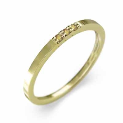 素敵でユニークな シトリン(黄水晶) 指輪 細身 3石 平らな指輪 k18イエローゴールド 微細 幅約1.5mmリング ゴールド