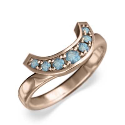 10kピンクゴールド 指輪 馬蹄 デザイン 11月の誕生石 ブルートパーズ(青) 変形馬蹄