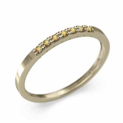 K10 ハーフ エタニティ 指輪 平らな指輪 細身 指輪 シトリン 11月の誕生石 幅約1.5mmリング 微細