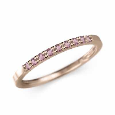 k18ピンクゴールド ハーフ エタニティ 指輪 平らな指輪 細身 指輪 ピンクトルマリン 10月誕生石 幅約1.5mmリング 微細