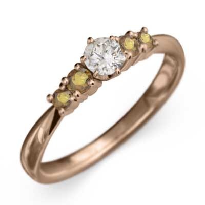 リング シトリン(黄水晶) 天然ダイヤモンド 11月の誕生石 k10ピンクゴールド