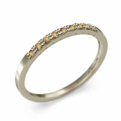 ハーフ エタニティ 指輪 平らな指輪 細身 指輪 (黄水晶)シトリン イエローゴールドk10 11月の誕生石 幅約1.5mmリング 微細
