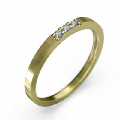 平らな指輪 3石 細身 指輪 タンザナイト k18イエローゴールド 12月の誕生石 幅約1.7mmリング 細め