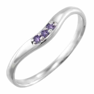 高い品質 指輪 2月誕生石 Pt900 指輪 細身 3石 アメジスト(紫水晶) アメジスト