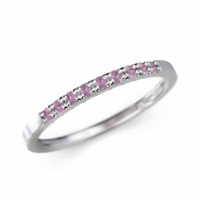 ハーフ エタニティ 指輪 平らな指輪 細身 指輪 ピンクサファイヤ 18kホワイトゴールド 幅約1.5mmリング 微細