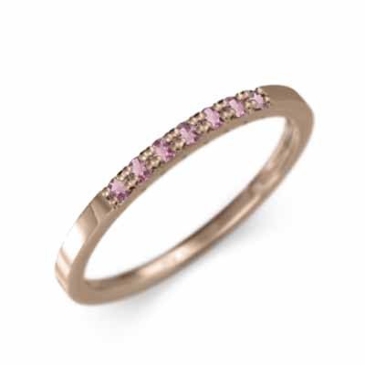 ハーフ エタニティ 指輪 平らな指輪 ピンクトルマリン 細身 指輪 10kピンクゴールド 10月誕生石 幅約1.5mmリング 微細