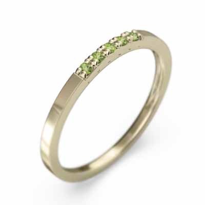 美品  細身 5石 指輪 エタニティ ハーフ 平らな指輪 ペリドット 指輪 微細 幅約1.5mmリング k10イエローゴールド 8月誕生石 ペリドット
