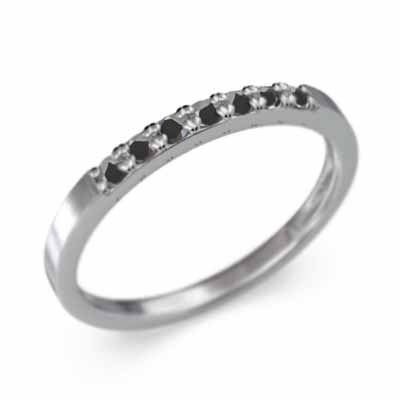 最適な材料 指輪 エタニティ ハーフ 平らな指輪 ブラックダイヤ 細め