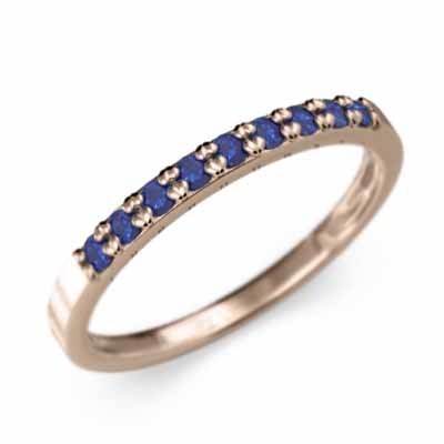 平らな指輪 ハーフ エタニティ 指輪 細身 指輪 サファイア(青) 9月の誕生石 18金ピンクゴールド 幅約1.7mmリング 細め