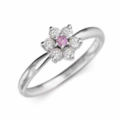 プラチナ900 Flower フラワー 指輪 ピンクサファイア 天然ダイヤモンド