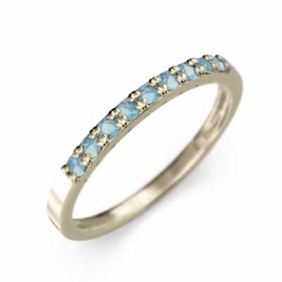 細身 指輪 平らな指輪 ハーフ エタニティ 指輪 ブルートパーズ(青) k10イエローゴールド 幅約1.7mmリング 細め