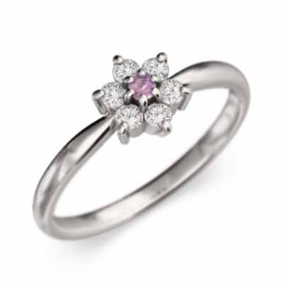 大割引 花 フラワー 指輪 ピンクサファイヤ 天然ダイヤモンド Pt900