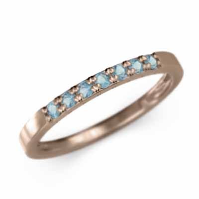 平らな指輪 ハーフ エタニティ 指輪 細身 指輪 ブルートパーズ k10ピンクゴールド 幅約1.7mmリング 細め