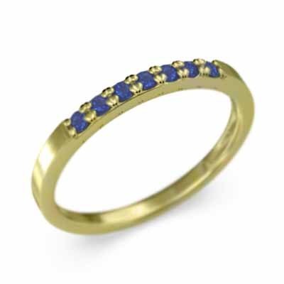平らな指輪 ハーフ エタニティ 指輪 細身 指輪 サファイヤ 9月の誕生石 18金イエローゴールド 幅約1.7mmリング 細め