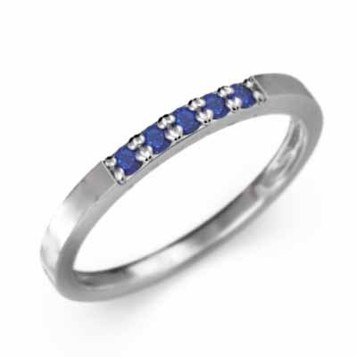 平らな指輪 ハーフ エタニティ 指輪 5石 細身 指輪 サファイア プラチナ900 9月の誕生石 幅約1.7mmリング 細め
