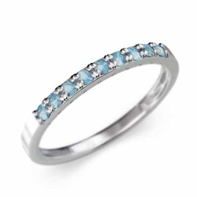 ブルートパーズ(青) 平らな指輪 ハーフ エタニティ 指輪 細身 指輪 11月誕生石 白金（プラチナ）900 幅約1.7mmリング 細め